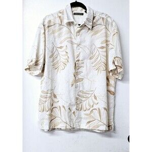 CUBAVERA Linen Blend Palm Leaves Earth Tone Short Sleeve Button-Up Men Shirt...